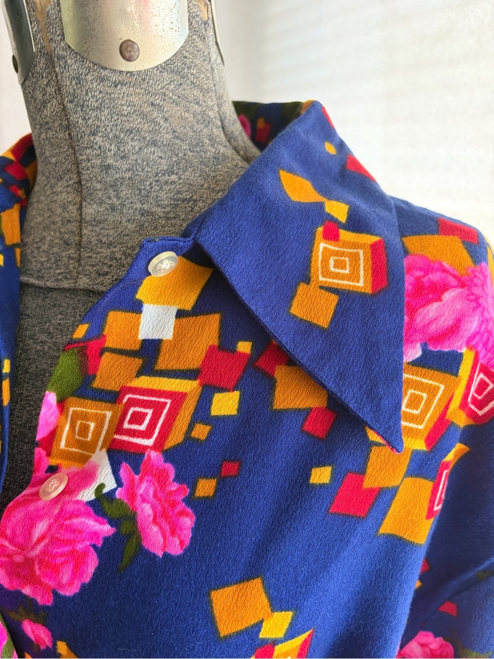 Vtg 60s/70s Miss Holly belted floral tunic button down - Picture 2 of 9
